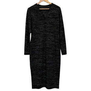 Long Sleeve Bodycon Midi Dress Stretch Le Chateau Heathered Black/Grey Sz Large